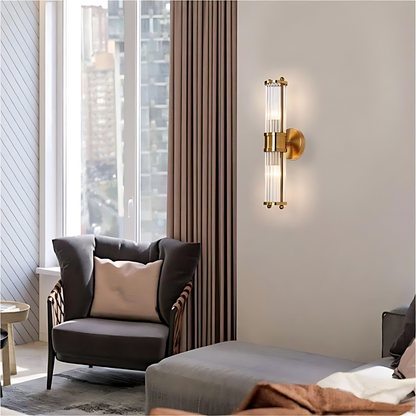 Wandlamp Art Deco met Kristalglas Cilinders en Messing Fitting