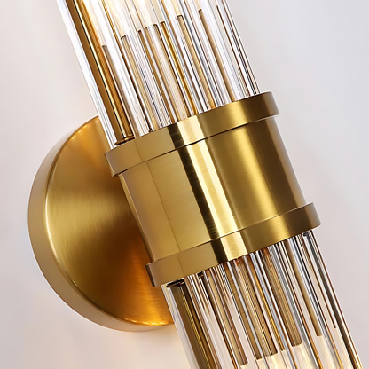 Wandlamp Art Deco met Kristalglas Cilinders en Messing Fitting