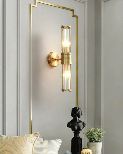 Wandlamp Art Deco met Kristalglas Cilinders en Messing Fitting