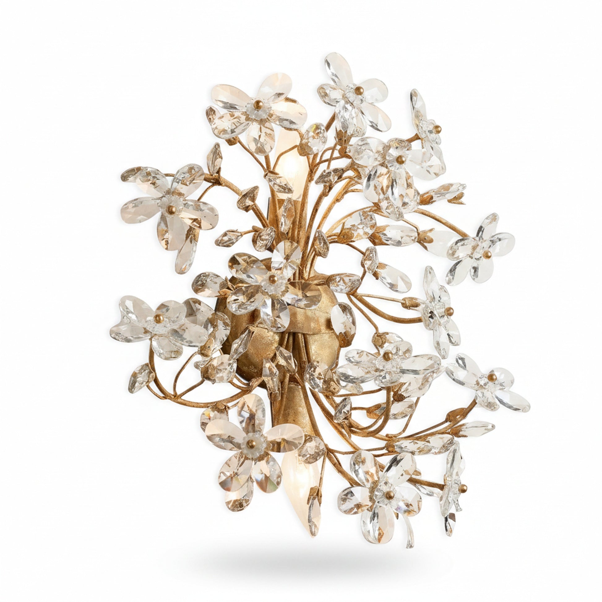 Wandlamp Art Deco met Kristallen Bloemen en Metalen Takken ##POS:1##