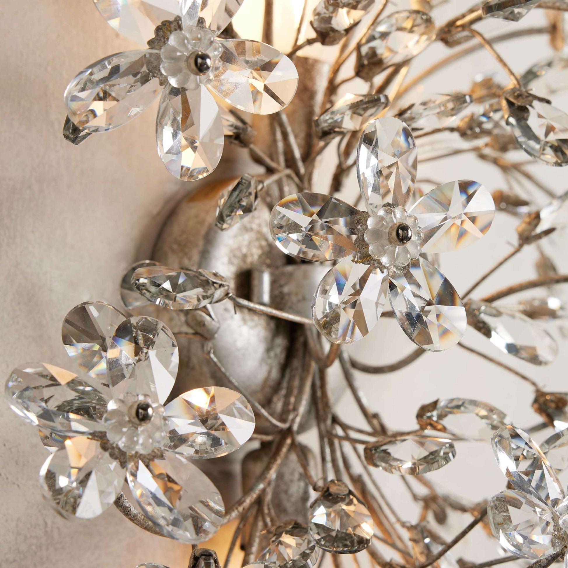 Wandlamp Art Deco met Kristallen Bloemen en Metalen Takken