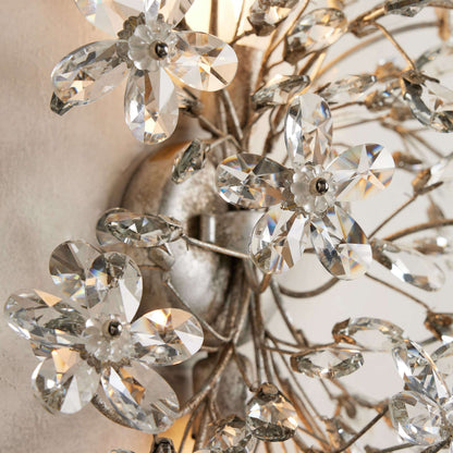 Wandlamp Art Deco met Kristallen Bloemen en Metalen Takken