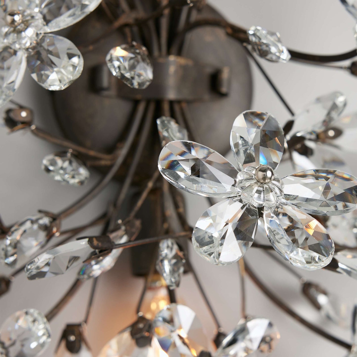 Wandlamp Art Deco met Kristallen Bloemen en Metalen Takken
