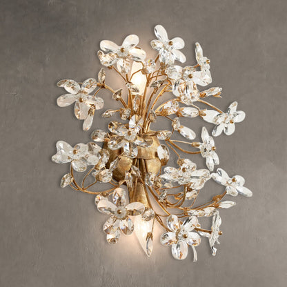 Wandlamp Art Deco met Kristallen Bloemen en Metalen Takken
