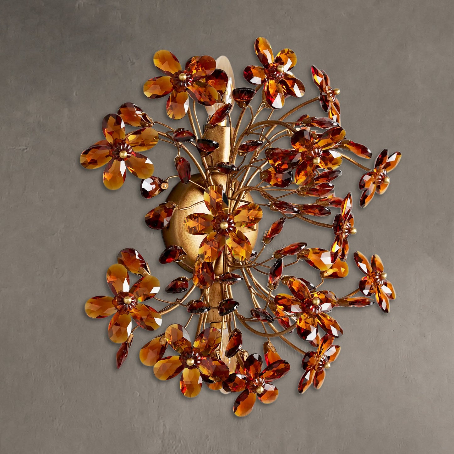 Wandlamp Art Deco met Kristallen Bloemen en Metalen Takken