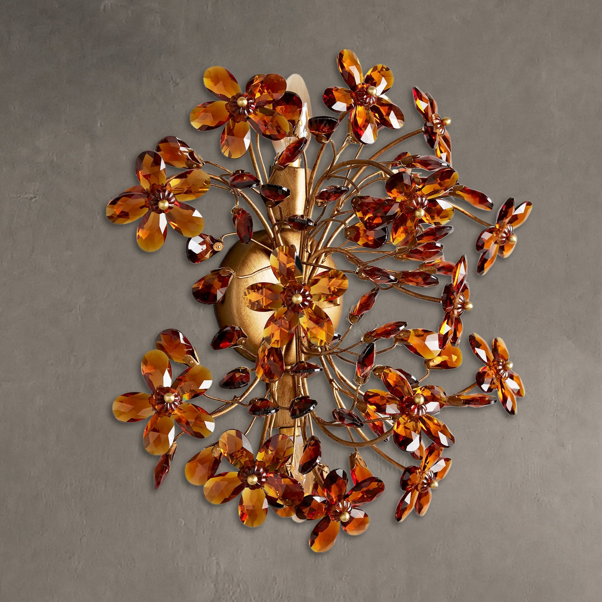Wandlamp Art Deco met Kristallen Bloemen en Metalen Takken