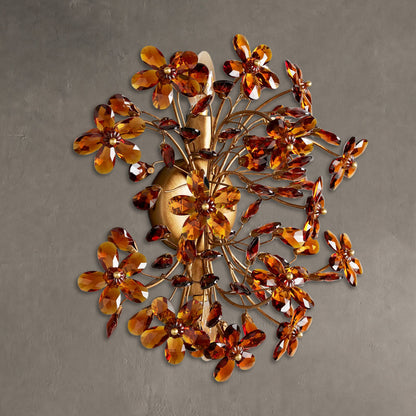 Wandlamp Art Deco met Kristallen Bloemen en Metalen Takken