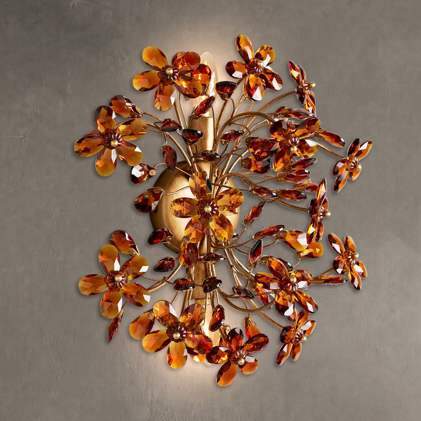 Wandlamp Art Deco met Kristallen Bloemen en Metalen Takken