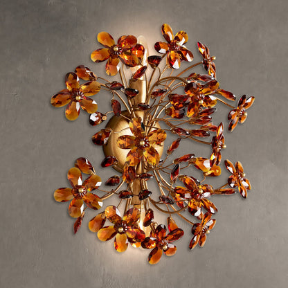 Wandlamp Art Deco met Kristallen Bloemen en Metalen Takken