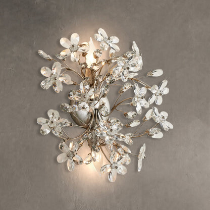 Wandlamp Art Deco met Kristallen Bloemen en Metalen Takken