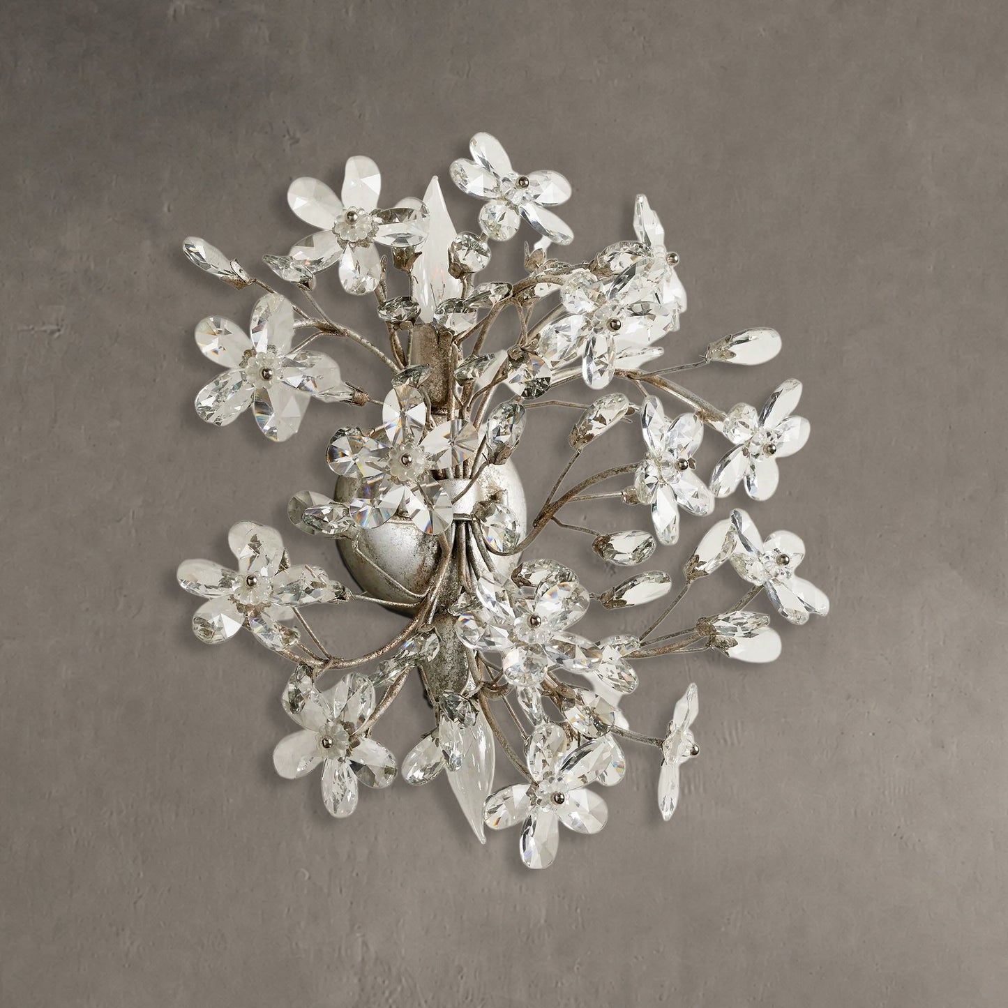 Wandlamp Art Deco met Kristallen Bloemen en Metalen Takken