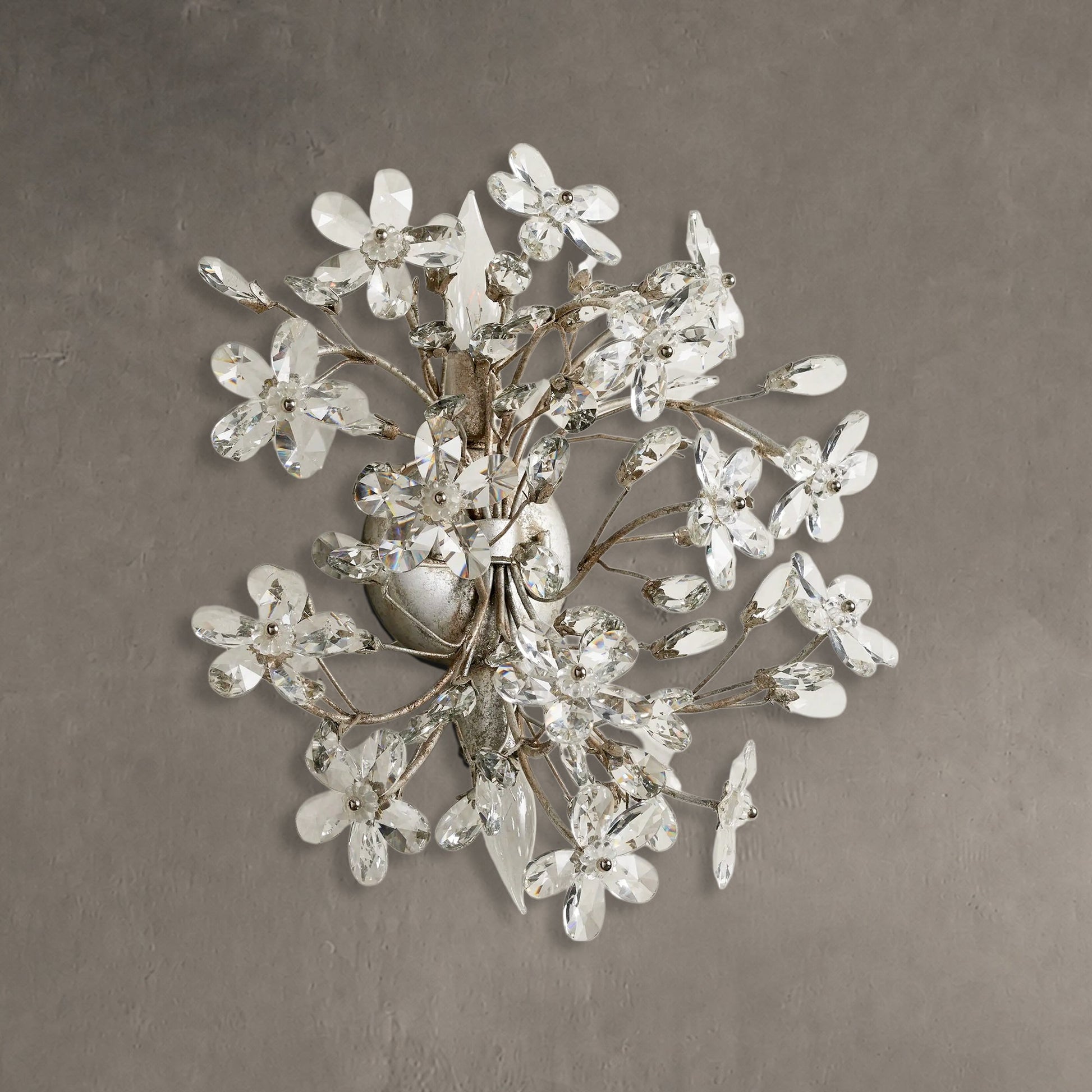Wandlamp Art Deco met Kristallen Bloemen en Metalen Takken