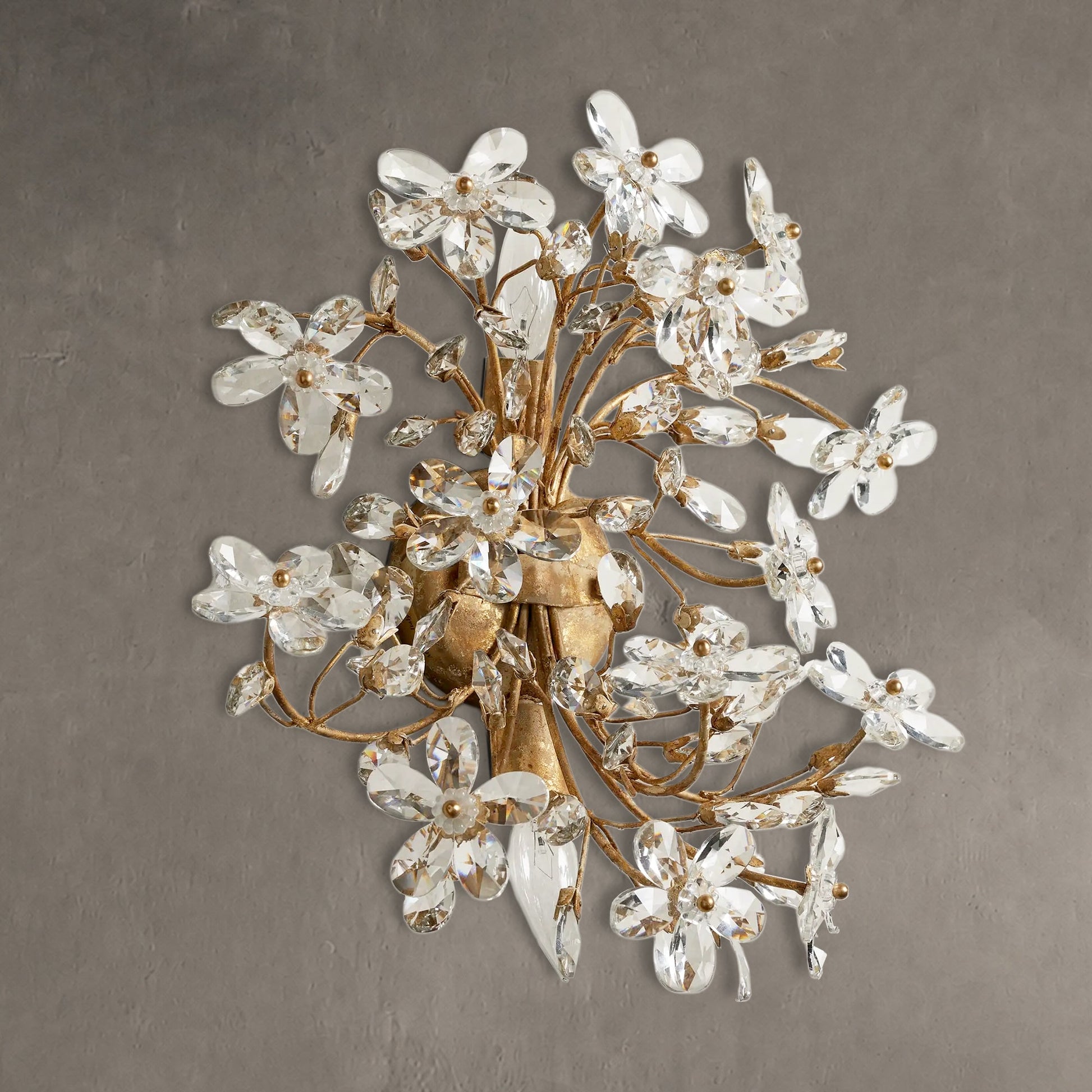 Wandlamp Art Deco met Kristallen Bloemen en Metalen Takken