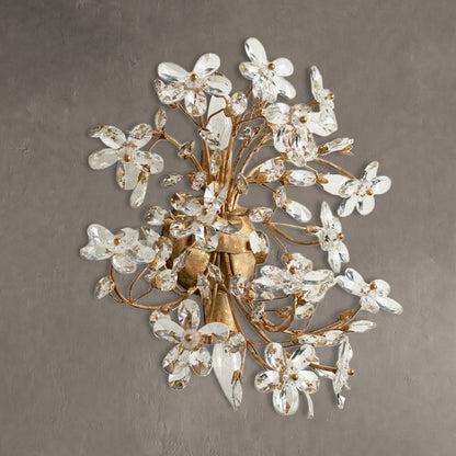 Wandlamp Art Deco met Kristallen Bloemen en Metalen Takken