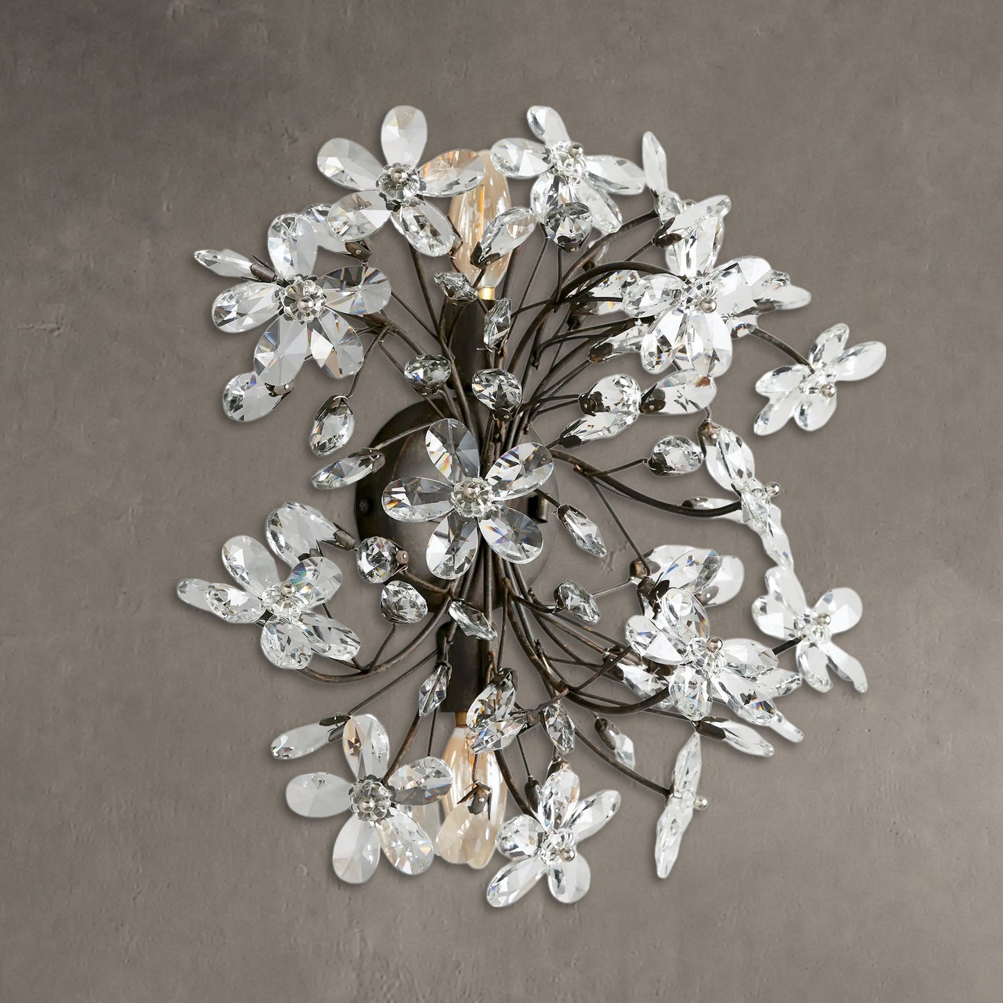 Wandlamp Art Deco met Kristallen Bloemen en Metalen Takken