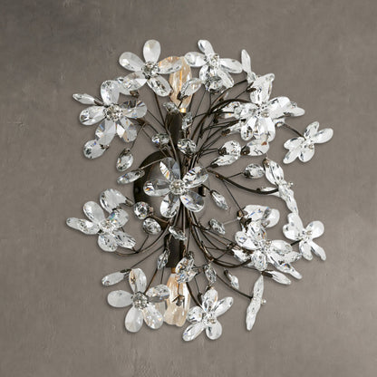 Wandlamp Art Deco met Kristallen Bloemen en Metalen Takken