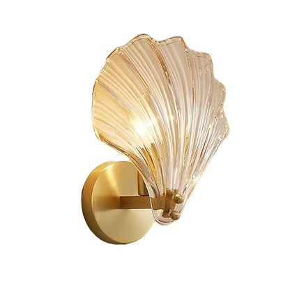 Wandlamp Art Deco met Schelp Glazen Kap en Messing Fitting