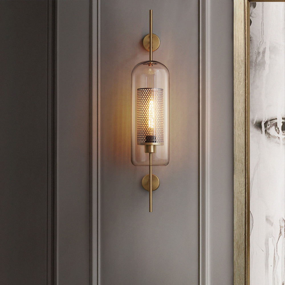 Wandlamp Industrieel met Glazen Kap en Metalen Mesh Binnenkap
