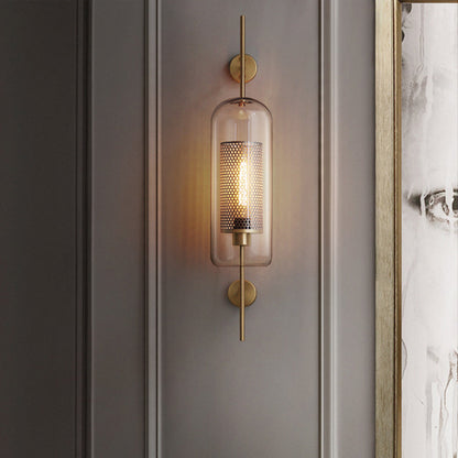 Wandlamp Industrieel met Glazen Kap en Metalen Mesh Binnenkap