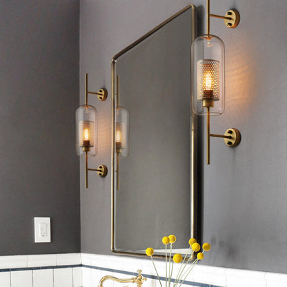 Wandlamp Industrieel met Glazen Kap en Metalen Mesh Binnenkap