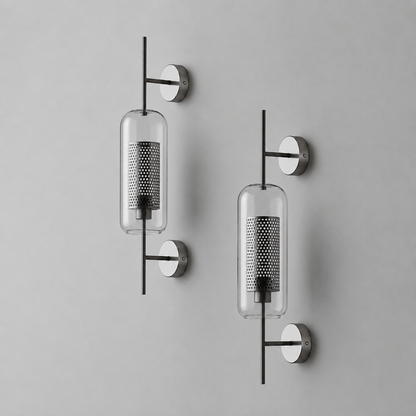Wandlamp Industrieel met Glazen Kap en Metalen Mesh Binnenkap