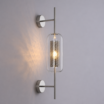Wandlamp Industrieel met Glazen Kap en Metalen Mesh Binnenkap