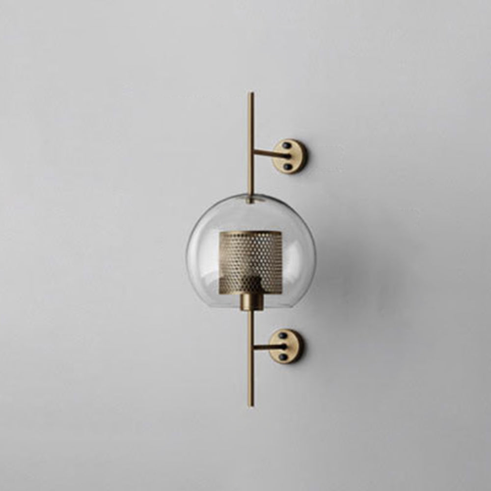 Wandlamp Industrieel met Glazen Kap en Metalen Mesh Binnenkap