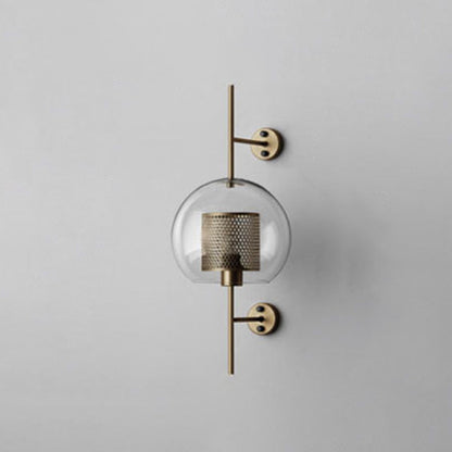 Wandlamp Industrieel met Glazen Kap en Metalen Mesh Binnenkap