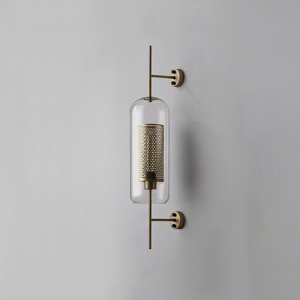 Wandlamp Industrieel met Glazen Kap en Metalen Mesh Binnenkap
