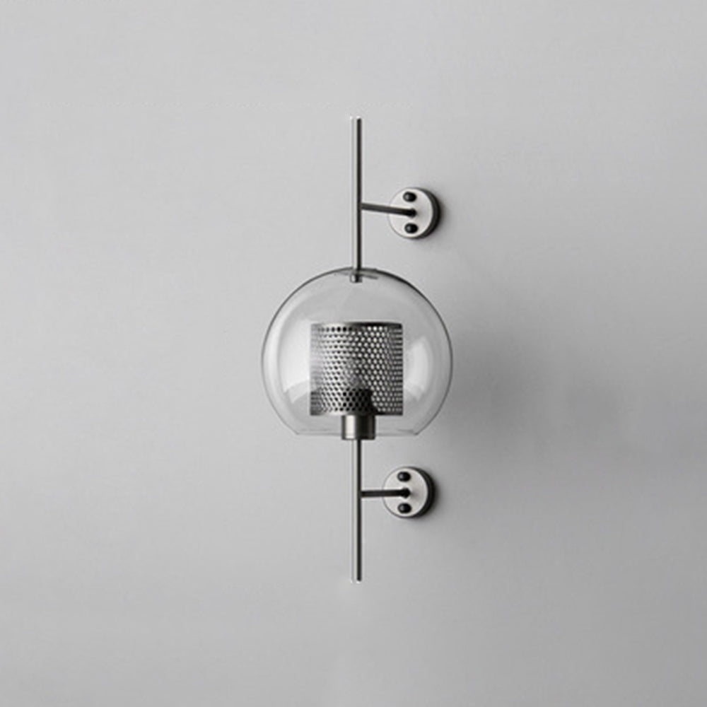 Wandlamp Industrieel met Glazen Kap en Metalen Mesh Binnenkap