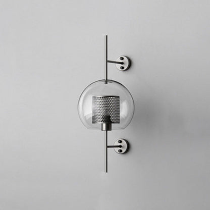 Wandlamp Industrieel met Glazen Kap en Metalen Mesh Binnenkap