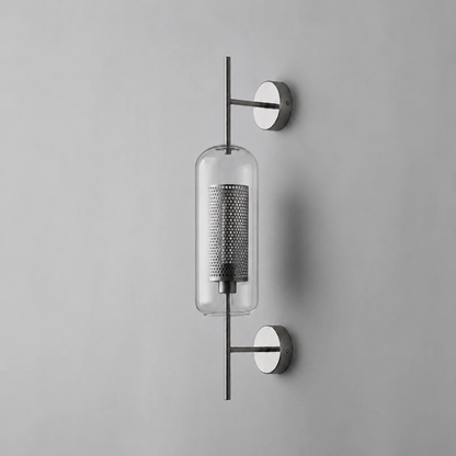 Wandlamp Industrieel met Glazen Kap en Metalen Mesh Binnenkap