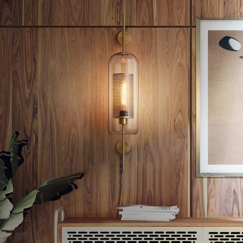 Wandlamp Industrieel met Glazen Kap en Metalen Mesh Binnenkap