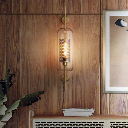 Wandlamp Industrieel met Glazen Kap en Metalen Mesh Binnenkap
