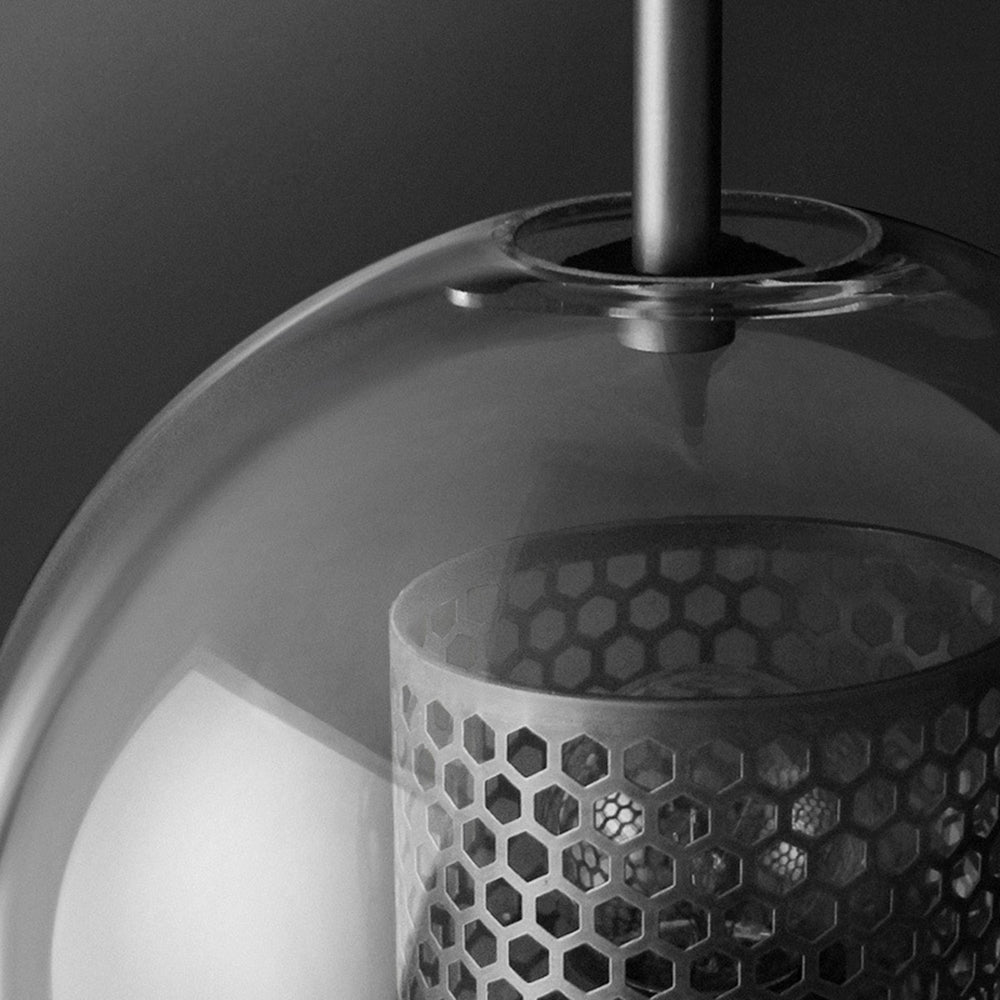 Wandlamp Industrieel met Glazen Kap en Metalen Mesh Binnenkap