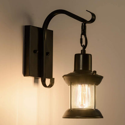 Wandlamp Industrieel Retro Lantaarn met Glazen Kap en Ketting