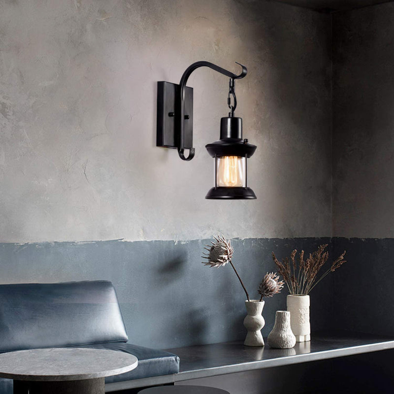 Wandlamp Industrieel Retro Lantaarn met Glazen Kap en Ketting