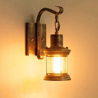 Wandlamp Industrieel Retro Lantaarn met Glazen Kap en Ketting