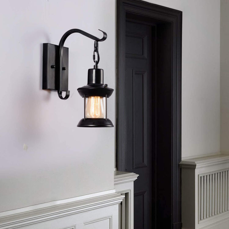 Wandlamp Industrieel Retro Lantaarn met Glazen Kap en Ketting