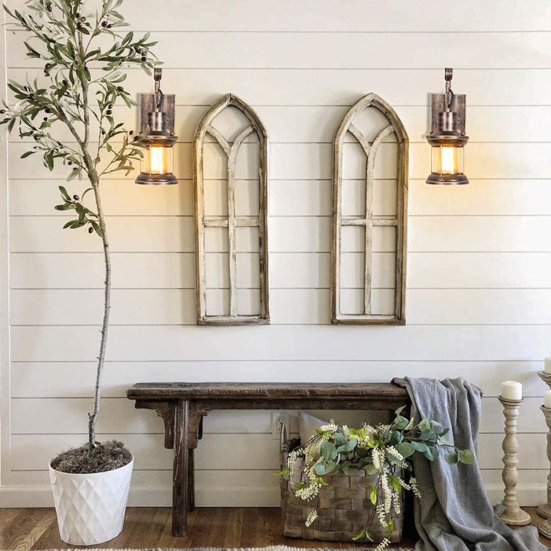 Wandlamp Industrieel Retro Lantaarn met Glazen Kap en Ketting