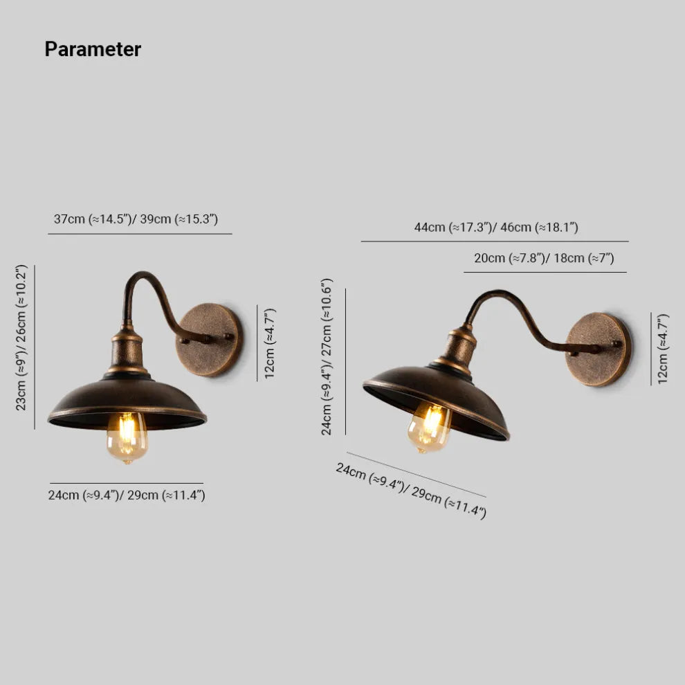 Wandlamp Industrieel Vintage met Gooseneck Arm en Ronde Kap voor Buiten