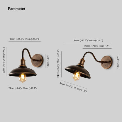 Wandlamp Industrieel Vintage met Gooseneck Arm en Ronde Kap voor Buiten