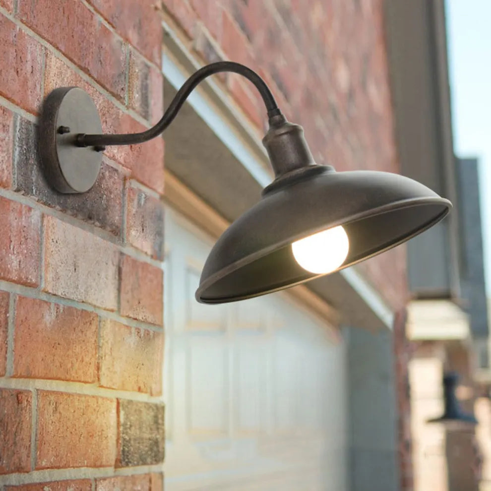 Wandlamp Industrieel Vintage met Gooseneck Arm en Ronde Kap voor Buiten