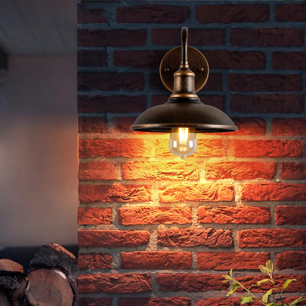 Wandlamp Industrieel Vintage met Gooseneck Arm en Ronde Kap voor Buiten