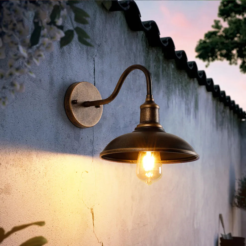 Wandlamp Industrieel Vintage met Gooseneck Arm en Ronde Kap voor Buiten