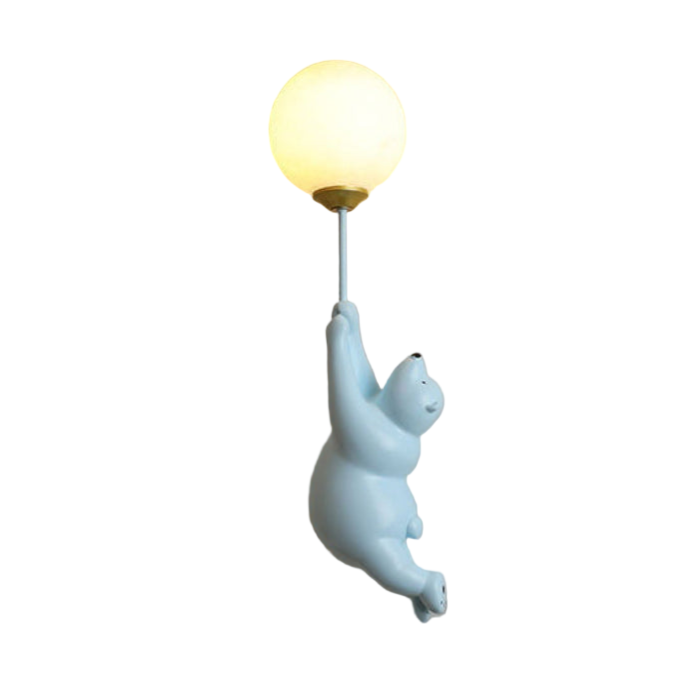 Wandlamp Kinderkamer met Beerfiguur en Ronde Glazen Bol