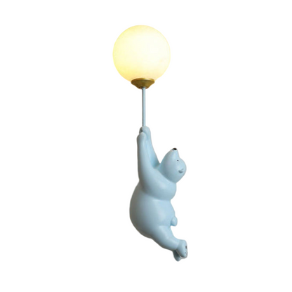 Wandlamp Kinderkamer met Beerfiguur en Ronde Glazen Bol