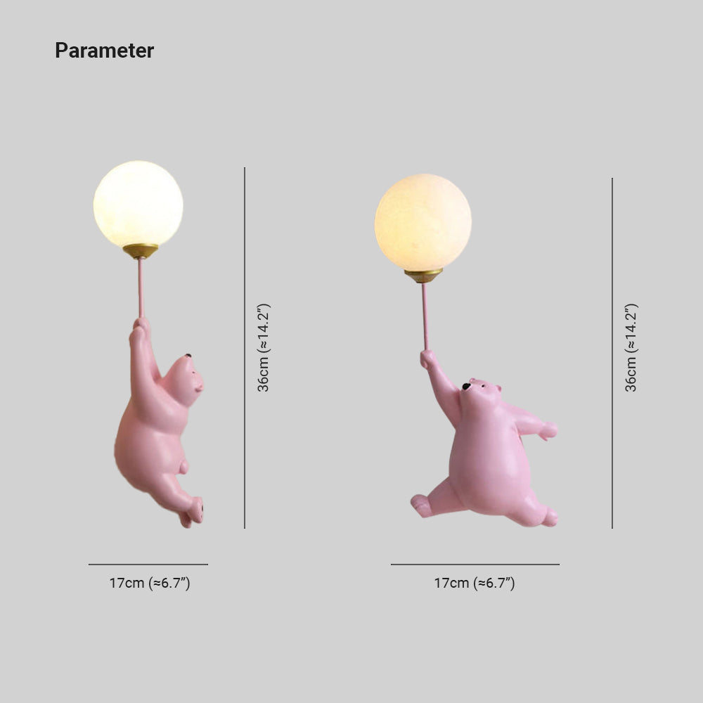 Wandlamp Kinderkamer met Beerfiguur en Ronde Glazen Bol