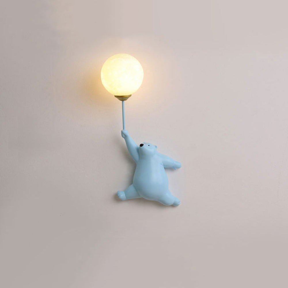 Wandlamp Kinderkamer met Beerfiguur en Ronde Glazen Bol