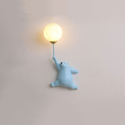 Wandlamp Kinderkamer met Beerfiguur en Ronde Glazen Bol